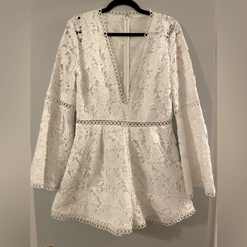 SAU LEE, white lace jumpsuit/romper